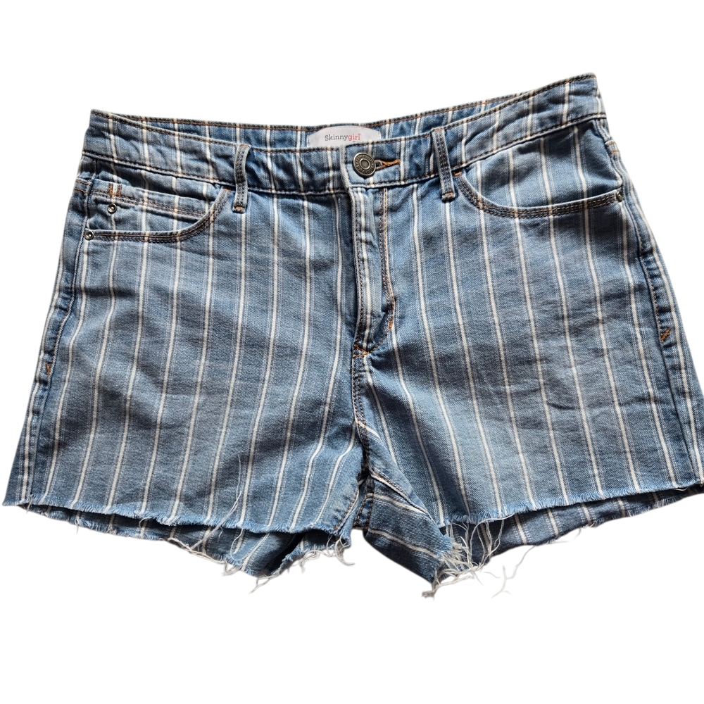 Bethenny Frankel Skinnygirl Railroad Striped Raw Hem Jean Shorts Girlfriend 27